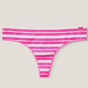 PINK Victoria's Secret NWT Seamless Thong Panty Atomic Pink/Stripe Large/XL